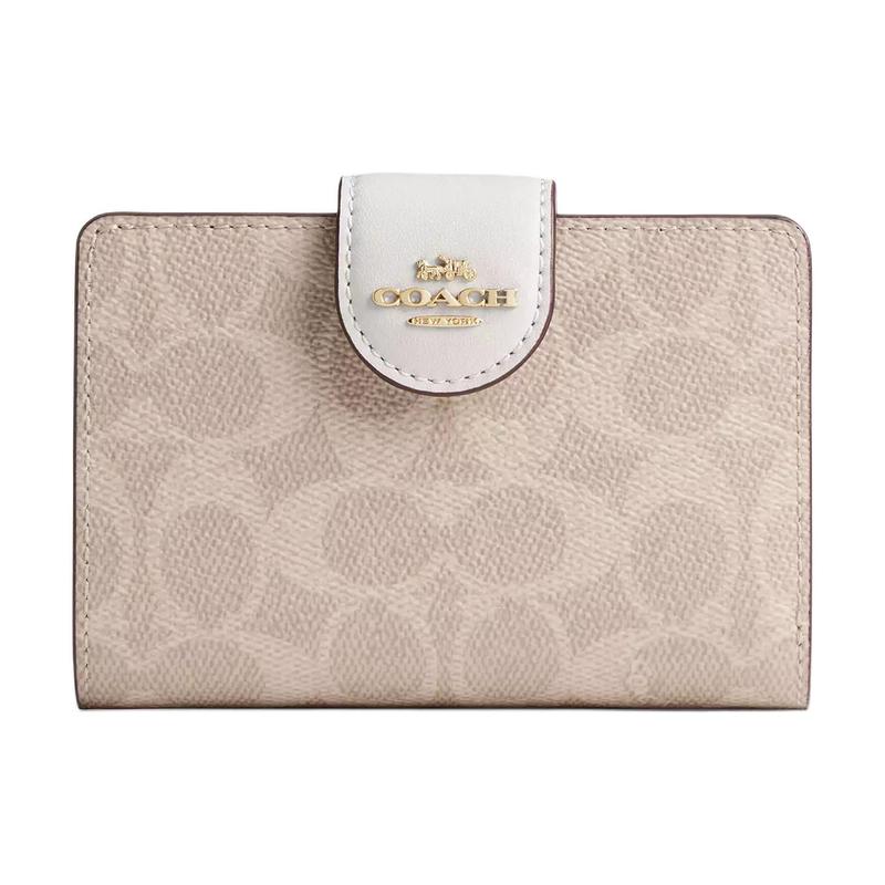 COACH Corner ZipSignature ogo snap closure Coated canvas Wallet Women s Sand and Chalk sand color chalk розовый