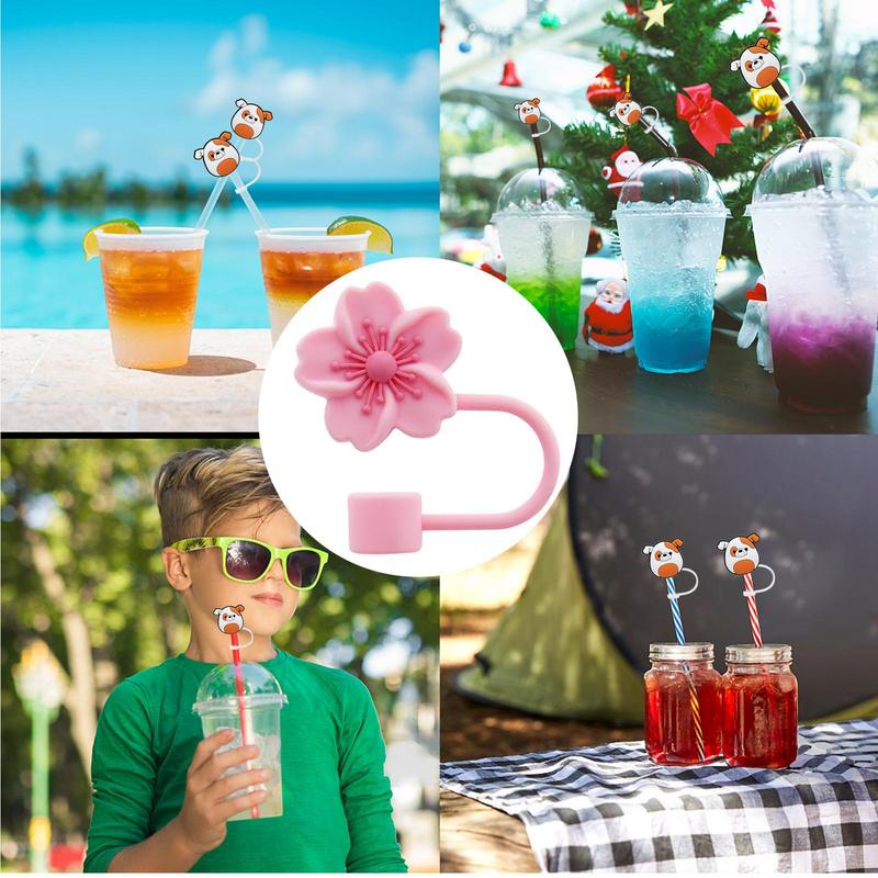 Cup Straw Covers Begonia Flower Straw Cover Silicone Straw Tips Lids Floral Shape Dustproof Straw Stoppers Cup Accessories