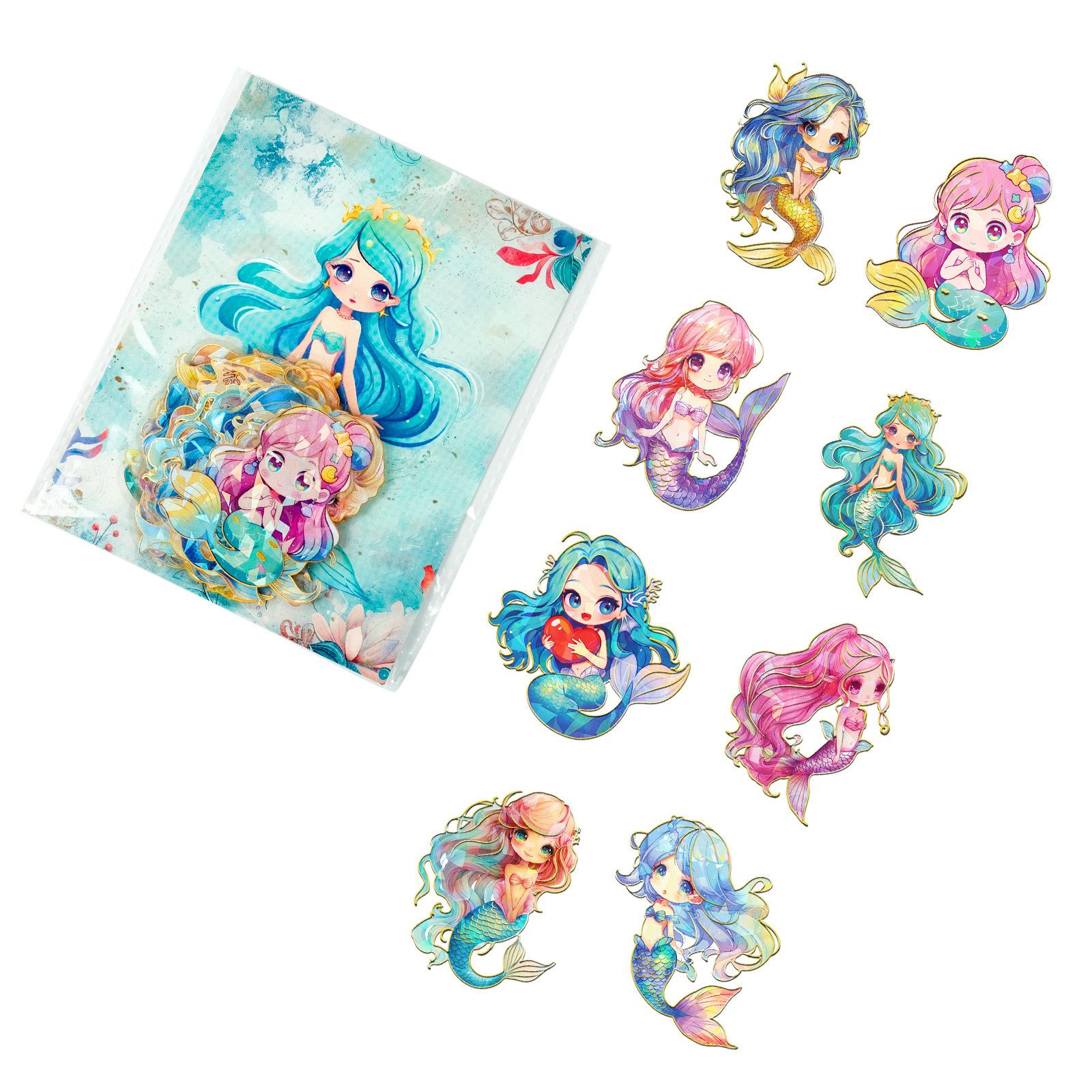 

30 Beautiful Mermaid Laser Hot Gold-Plated Transparent Water-Repellent Decals Do-It-Yourself Creative Hand Account Wishing Bottle
