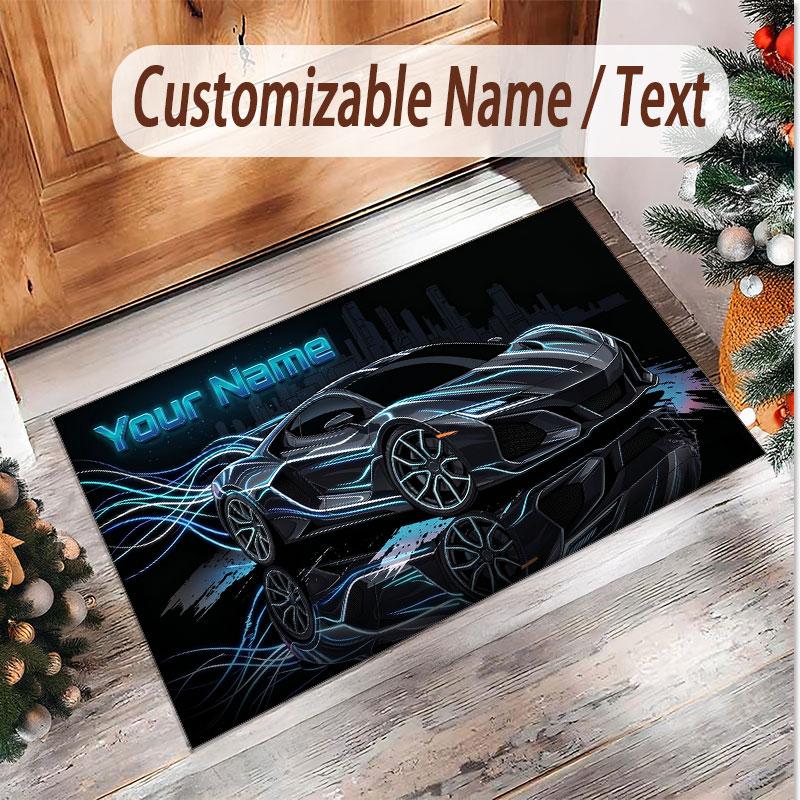 Auto-Rennsport-Thema Weicher Kristall-Samt Teppich Benutzerdefinierter Name & Text Druck Rutschfester Boden Teppich für Schlafzimmer Wohnzimmer