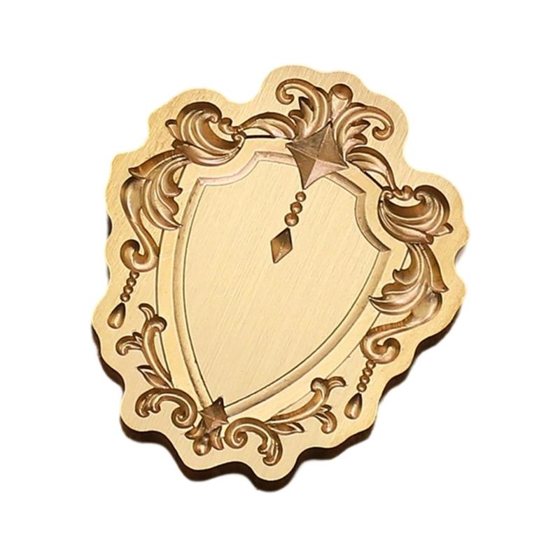 Antique Solid Brass Wax Seal Stamp Head Engraved Embossing Tool Seal Flower Frame for Handmade Letters Gift Wrapping