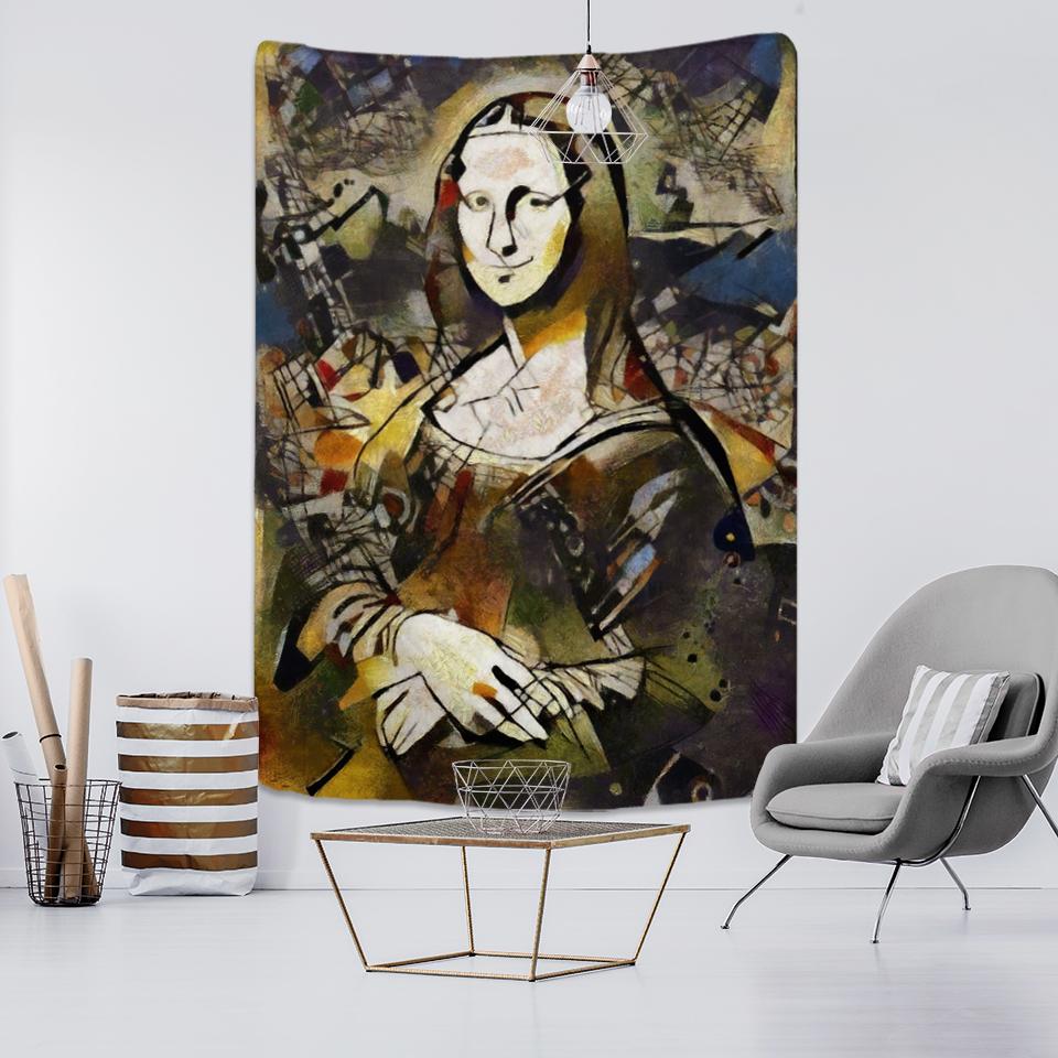 Mona Lisa's smile tapestry wall hanging Bohemian style beautiful table mat living room printing art decoration