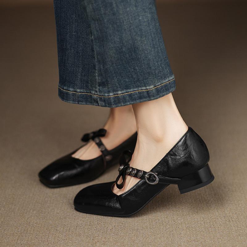 

New women s low-heeled small leather shoes, one pedal, shallow mouth, large and small size women s shoes, square heel fashion single shoes for all 43 (customized non-return and exchange) чёрный