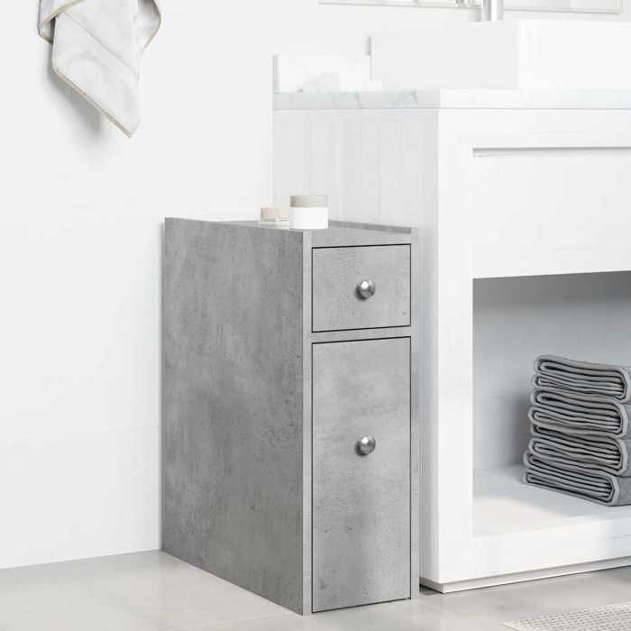 VidaXL Armoire de salle de bain étroite avec roulettes gris béton, armoire de salle de bain haute, rangement de salle de 855289