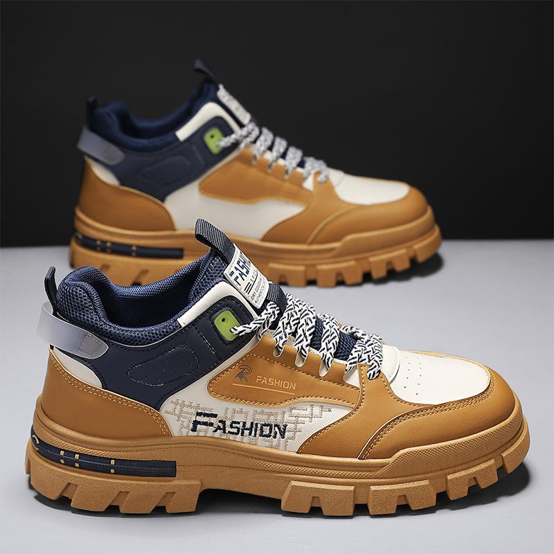 

Осенние новые мужские низкие ботинки Мартина, модные и повседневные, на толстой подошве, увеличивающие рост, кожаные с вставками, мужские туфли 44