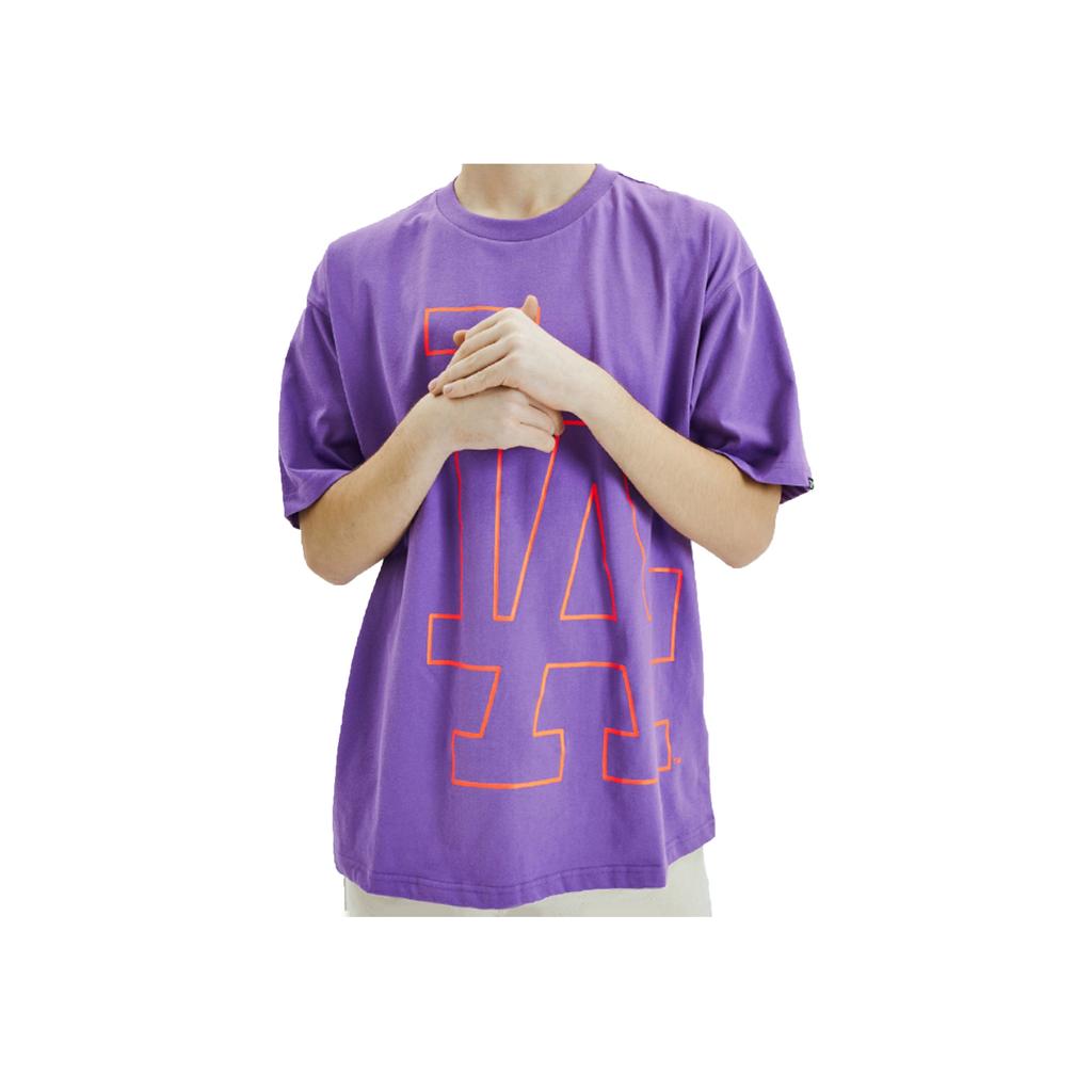 MLB Large Logo Print Round Neck Loose Straight Short Sleeve T-Shirt Unisex Tops Purple 31TSU1031-07V