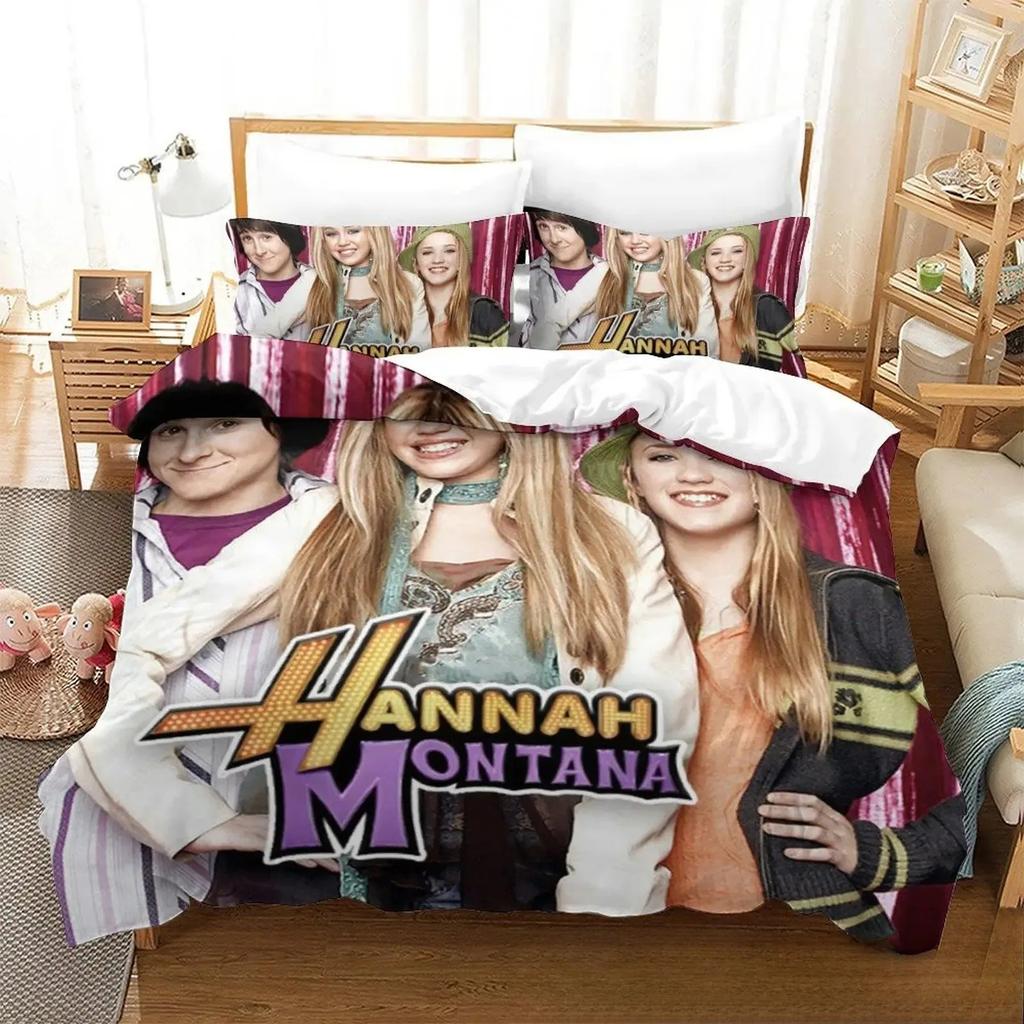 Set Biancheria da Letto Hannah Montana Stampata 3D per Camera da Letto Morbido Moderno Copriletto Confortevole Copripiumino per Bambini Coperta e Federa