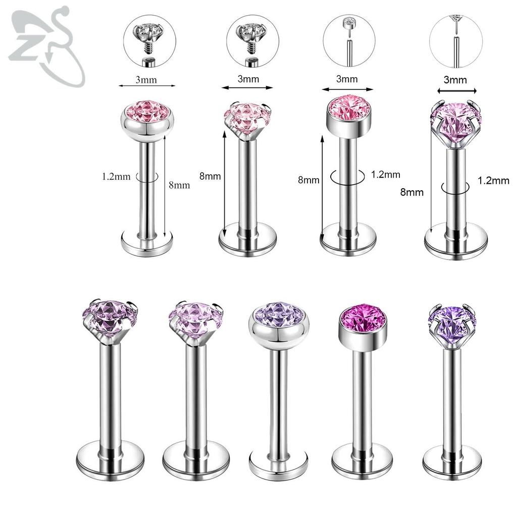 ZS 6-13 STK/LOT 16G Rustfritt Stål Leppe Labret Piercingsett Krystall Monroe Leppepiercing Øre Tragus Helix Bruskpiercing 6/8/10mm