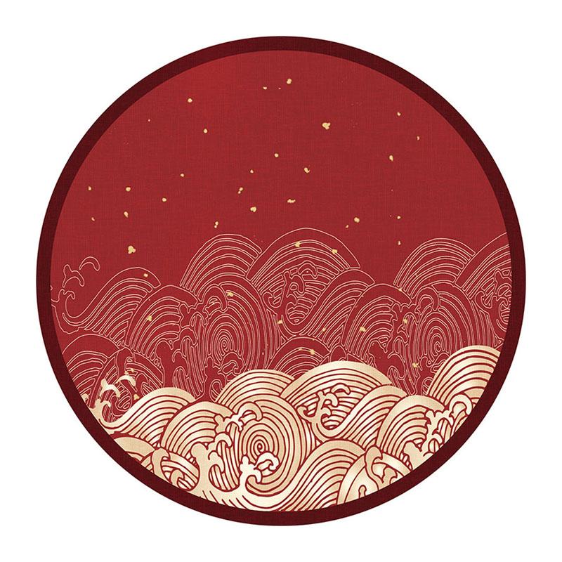 Chiness Style Round Carpet for Living Room Geometric Wave Print Floor Mat for Bedroom Kids Room Computer Chair Parlor Area Rugs