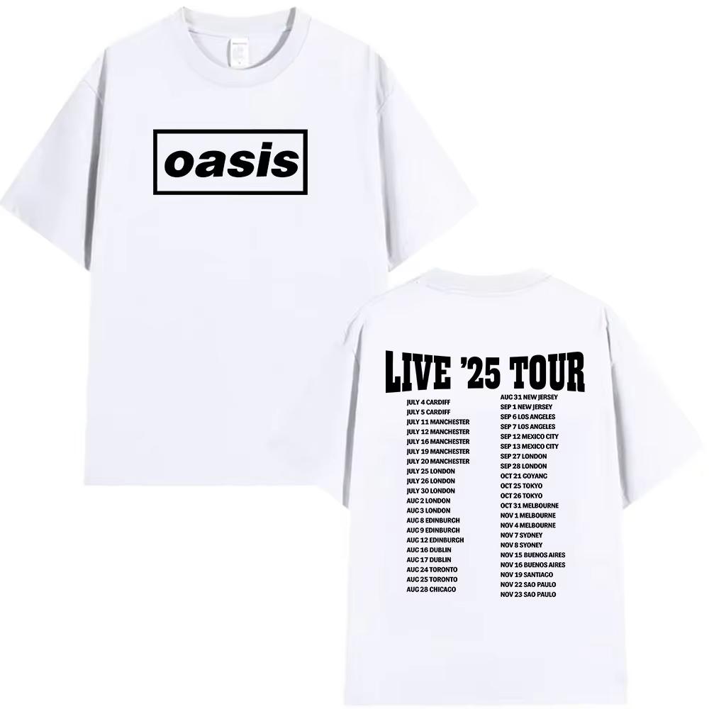 O-Oasis Live 25 Tour T-Shirts Men's Women Casual High Quality Cotton T Shirts British Fans Gift Short Sleeve T-shirt Streetwear