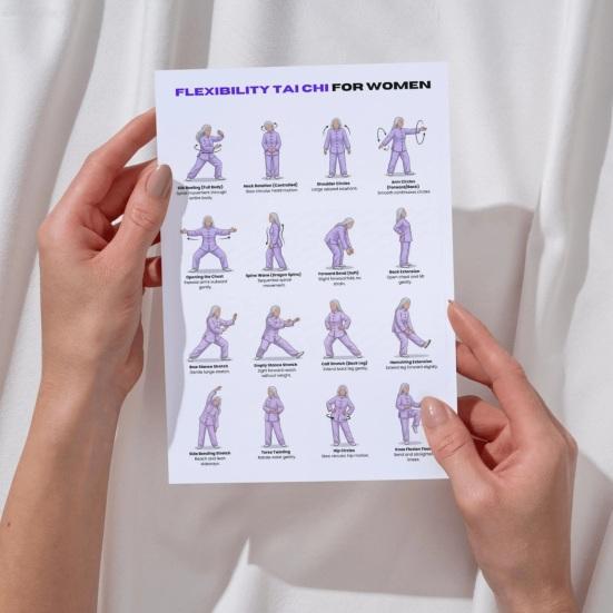 5 kusů Tai Chi cvičební tabule pro seniory a začátečníky, plakát 10x8 palců s jemnými stojenými a sedavými pozicemi, nízkoúderový fitness průvodce pro flexibilitu