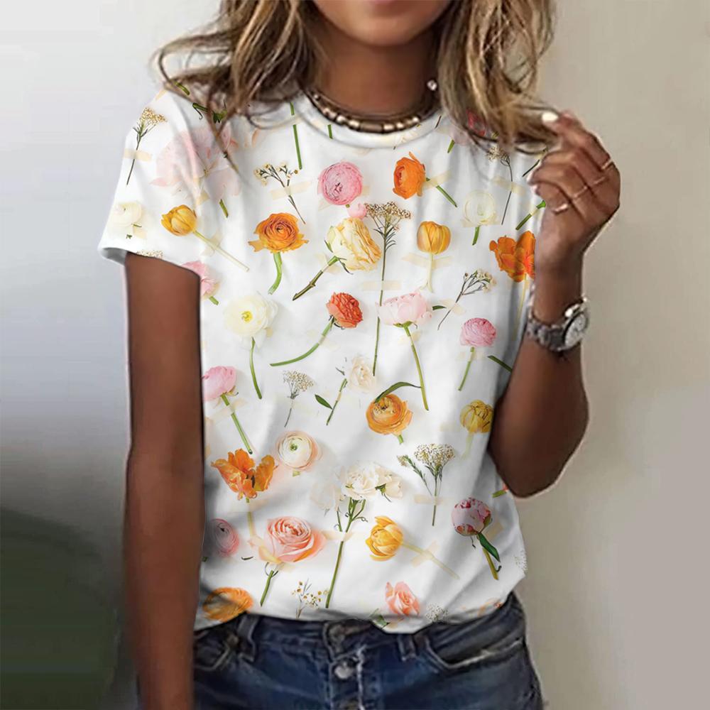 Women Flower Printed Women's T-Shirt Oversized T-Shirt Popular Clothes Women Clothing Short Sleeve Tee Blouse
