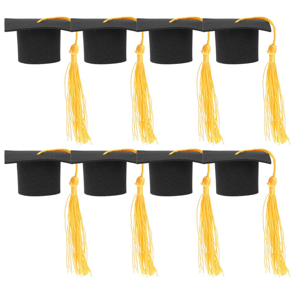 8Pcs Graduation Tassel Cap Cake Toppers Mini Grad Cap Picks Party Decorations Graduation Cupcake Toppers 2025 Cupcake Topper