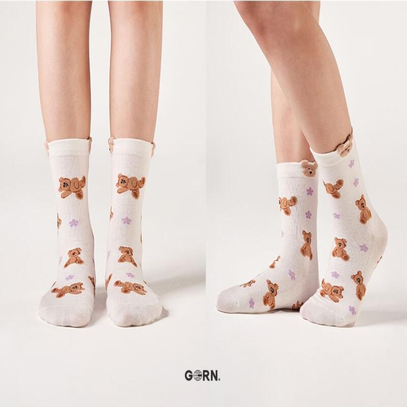 fsn143_Flower Bear Women s Socks white