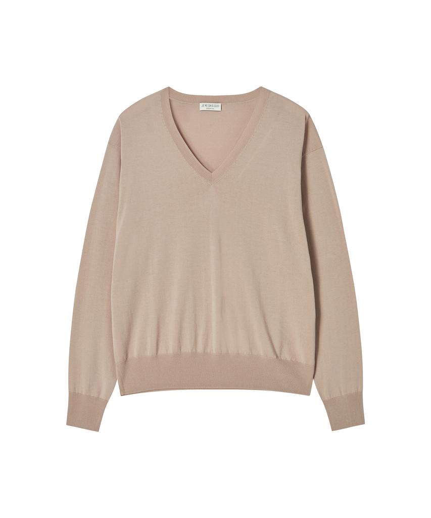 JE NE SAIS QUOI Silk Tencel V-Neck Pullover_Beige