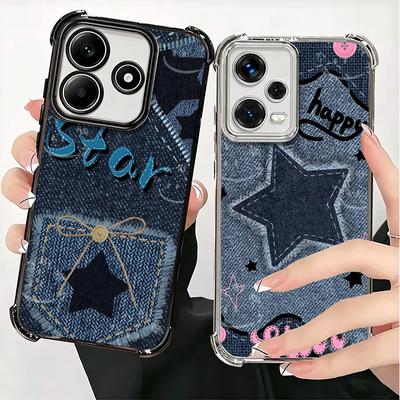 Girlish Heart Star Fashion Jeans Pattern Soft Phone Case For Xiaomi Redmi Note 14 15 Pro Plus 13 12 11S 11T 5G 10 9S 9 Plating A