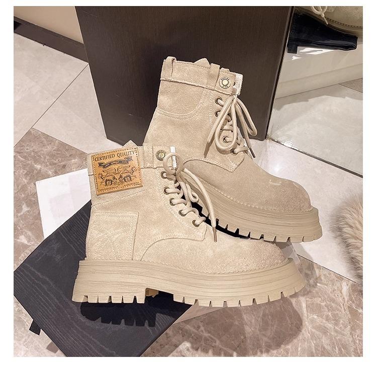 Thick-soled Martin boots women's shoes 2025 spring and autumn new non-slip rhubarb boots women's British height-increasing outdoor tooling short boots