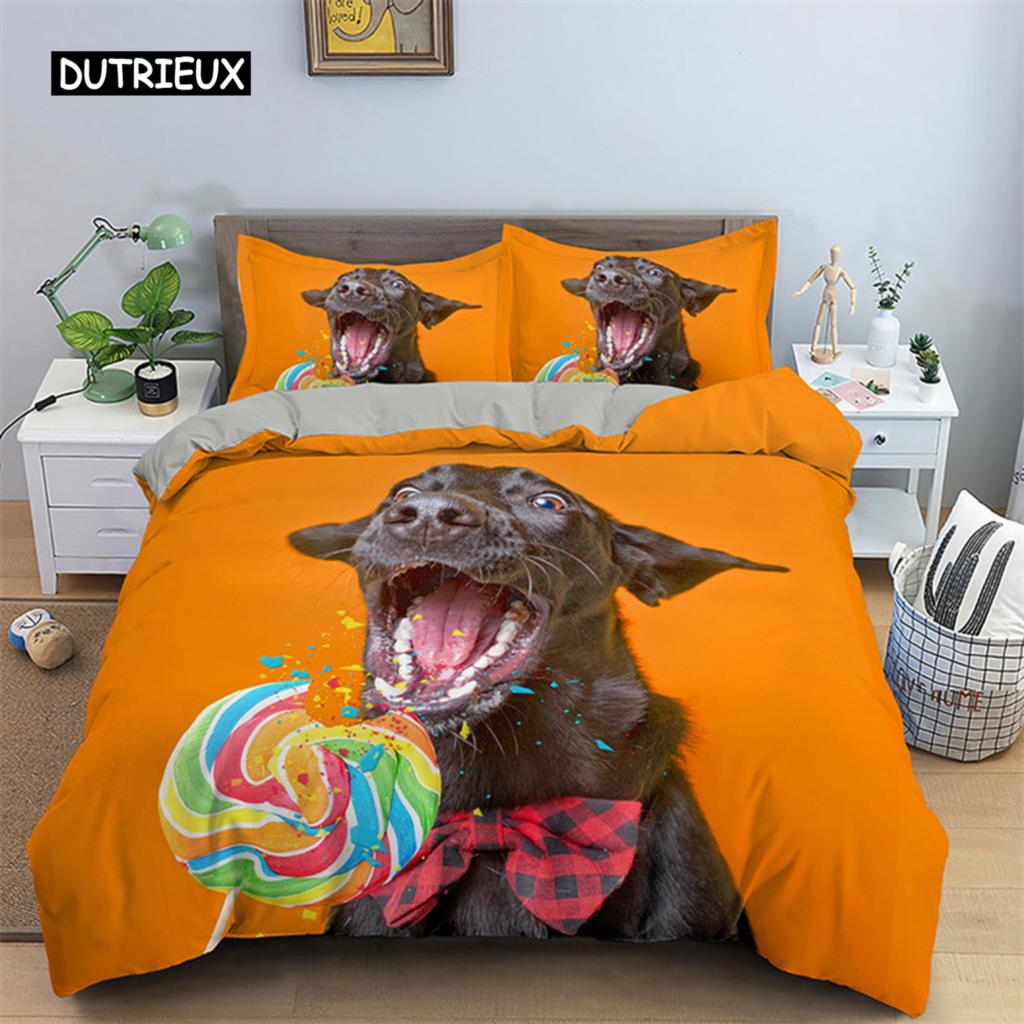 Niedliches Hunde-Bettwäsche-Set, Mikrofaser, 3D-Haustier-Welpen-Bettbezug, Tiermotiv, Bettbezug, Einzelbett, Königin, König, für Kinder, Jungen, Mädchen, Schlafzimmer