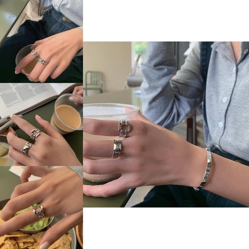 Stylish 925 Silver Rectangular Open Ring Unique Fashion Accessory Women For