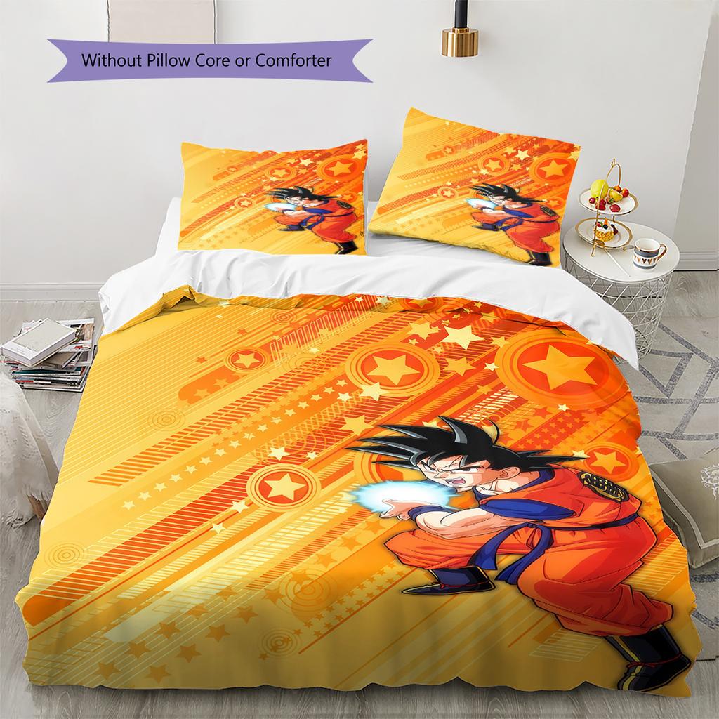 Son Goku Muster Bettwäsche, Steppbett Set Bettbezug Kissenbezug Zuhause Geburtstagsgeschenk (1 Bettbezug + 2 Kissenbezüge, ohne Füllung)