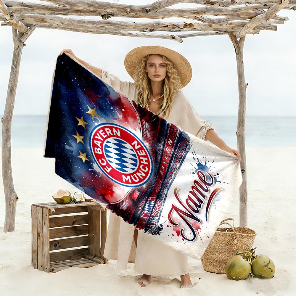 Bayern Munich Fan Artwork Customize Your Name Beach Towel Quick-Dry Soft Microfiber