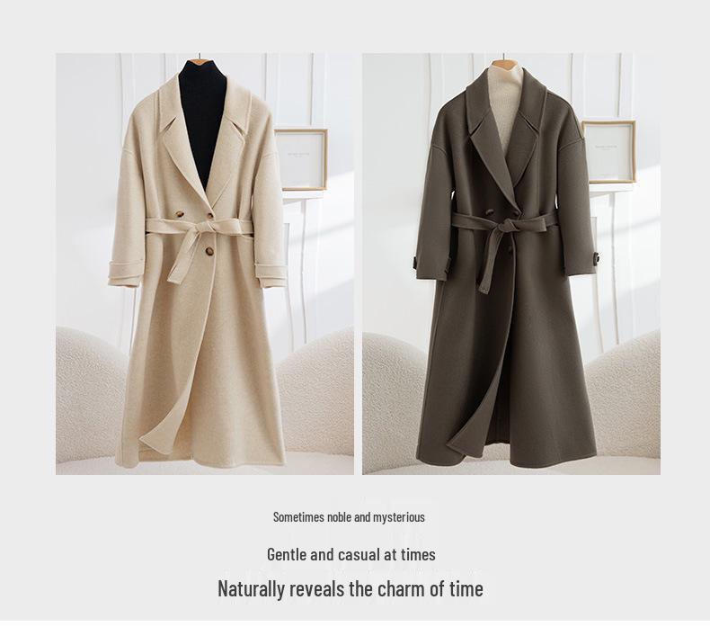 Double-Faced Wool Hepburn-Style Coat, Long, Slim Fit, 2025 Collection, Women's Fashion.