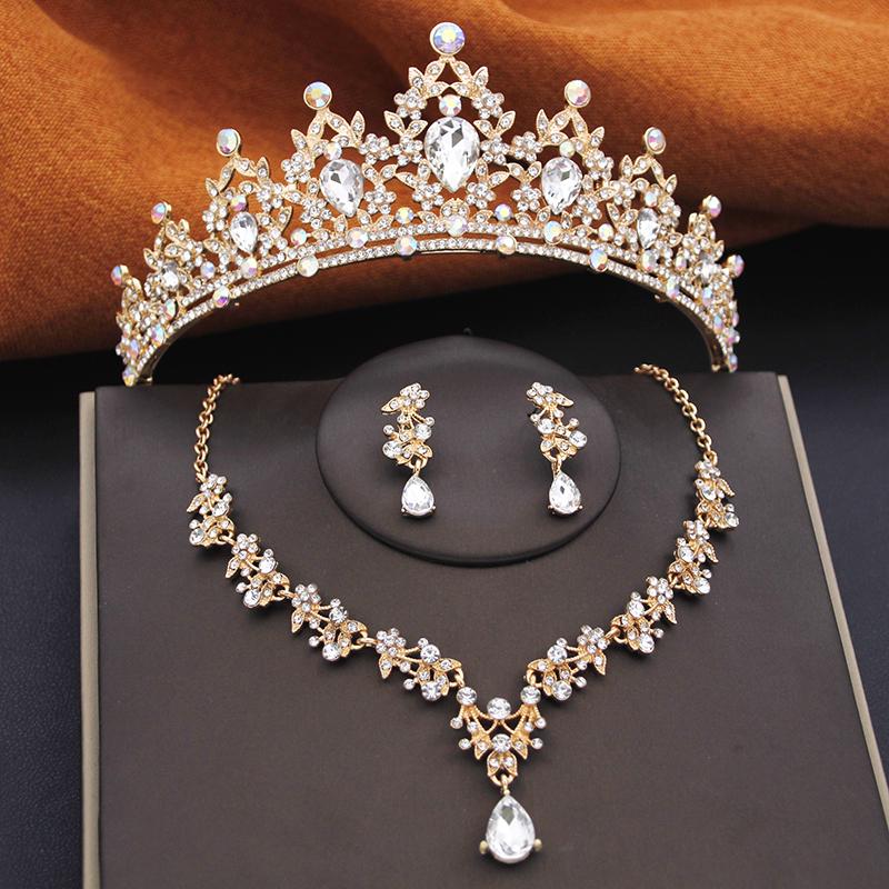 Gorgeous Bridal Jewelry Sets Women Tiara Crown and Earring Necklace Set Princess Girls Wedding Dress Costume Accessories