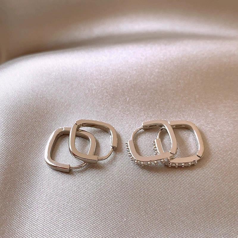 

4 шт./комплект, квадратные серьги-кольца с цирконием, серьги-гвоздики для женщин и девочек, легкие, роскошные, корейский стиль, маленькие серьги-гвоздики, ювелирные изделия, подарок серебряный