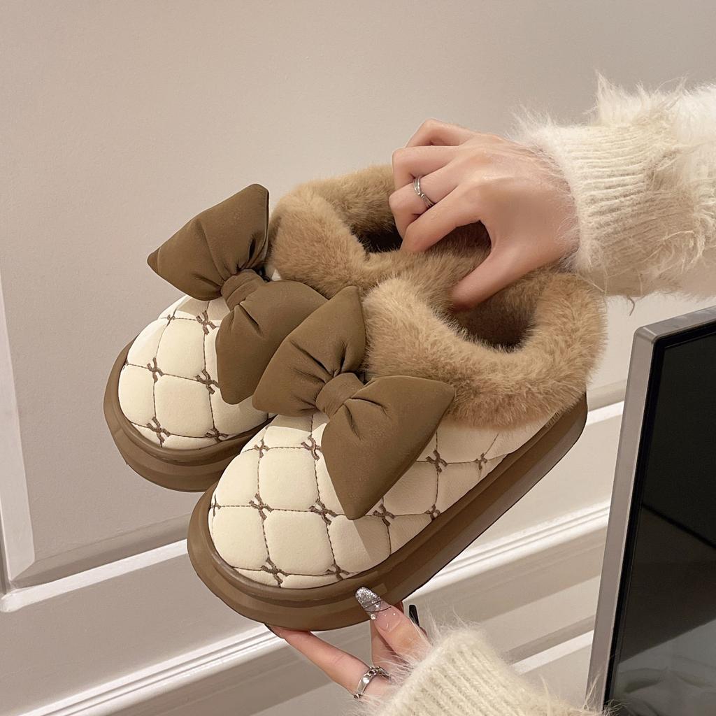New cotton shoes women's autumn and winter new outer wear fashion bow thick-soled non-slip waterproof velvet warm snow boots