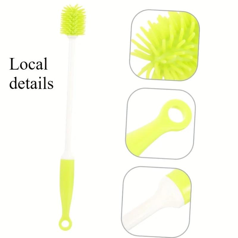 1pc 360-Degree Swivel Silicone Cleaning Brush | Dual-Length Handle with Ergonomic Grip - Multi-Surface Scrubber for Bottles/Cups