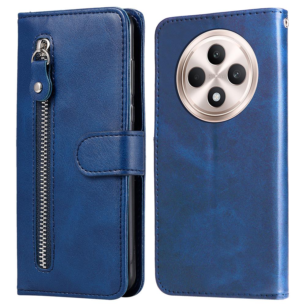 

For Oppo Reno12 F 4G Case Zipper Wallet Calf Texture PU Leather Phone Cover Blue