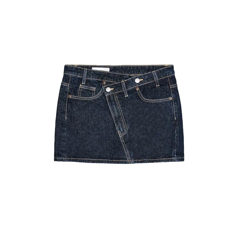 

Spring New Women s Clothing Minimalist Casual Oblique Cut Waist Denim Mini Skirt 2569292 2569592 Deep Indigo M