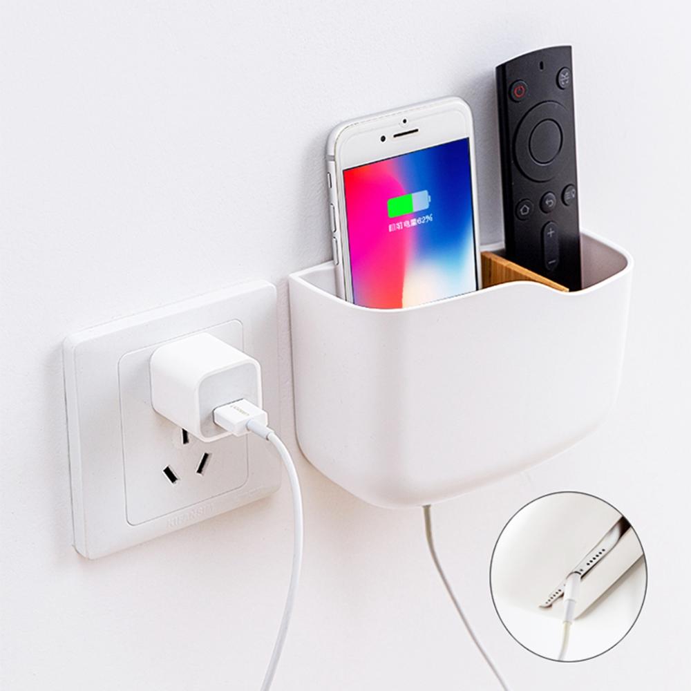 Self Adhesive with Partitions Storage Box Remote Control Holder Phone Charging Stand Organizer