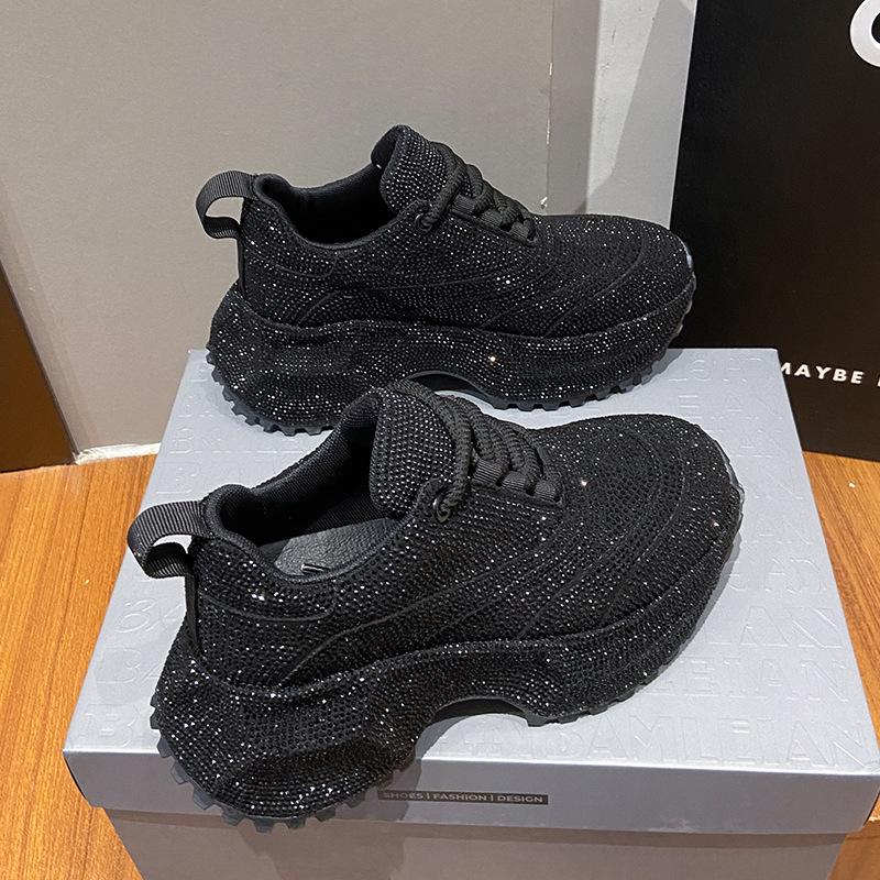 

Women s Luxury Fashion Running Shoe Shining Casual Sports Shoes Thick Lace-up Vulcanize Shoes zapatillas de mujer 41 чёрный