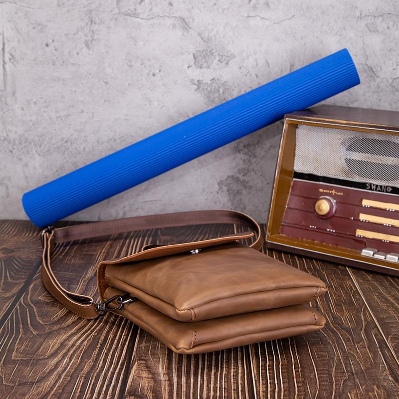 Double-layer Pocket Crazy Horse Leather Korean Men's Bag Casual Backpack Trend Waist Bag Shoulder Crossbody Bags