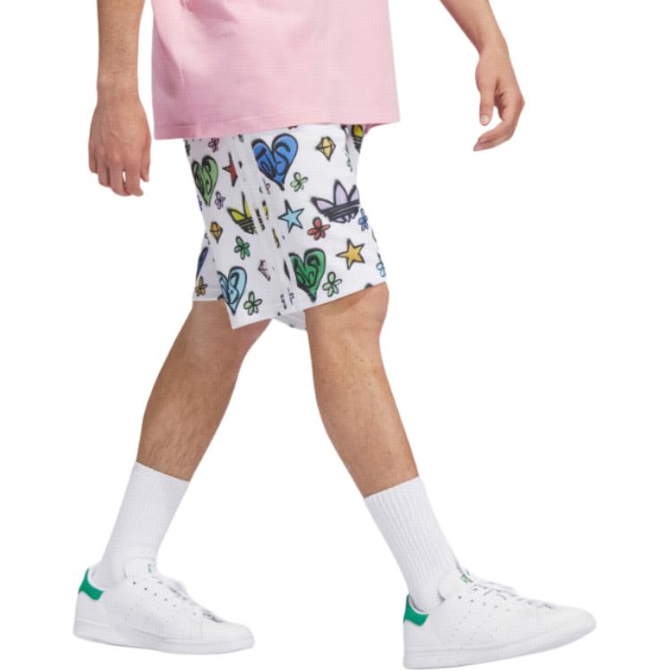 adidas Originals Jeremy Scott Monogram All Over Print Schnürung Gerade Beine Freizeitshorts Unisex Shorts Weiß HL6473
