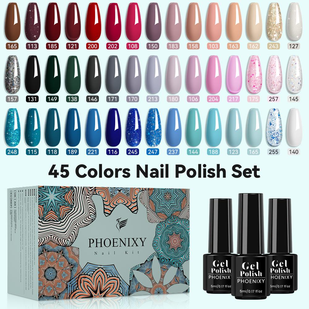 

PHOENIXY 45 шт. Набор гель-лаков для ногтей 5 мл Набор для замачивания гелевых ногтей Подходит для всех сезонов Подарки с гель-лаком