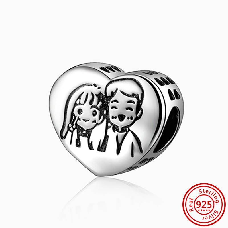Fit Original Pendant Charm Bracelet Fine Zircon 925 Sterling Copper Sweet Lovely Happy Boy Girl Love Pink Heart Robot DIY Beads