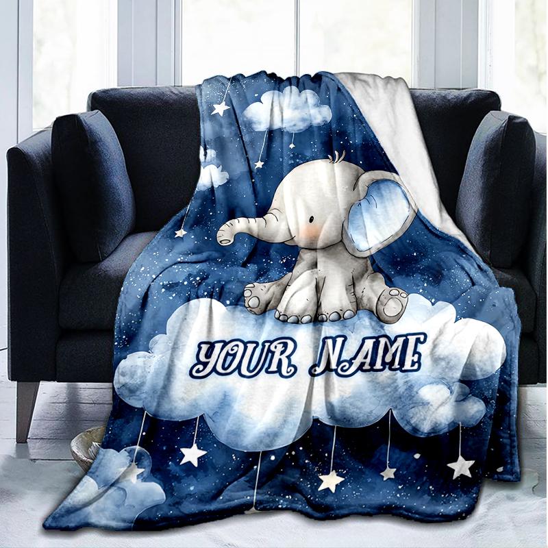 1PC Custom Name Elephant Dreams Sky outdooor Flannel blankets Throw Blanket All-Season Throw Gift Bedspread for Couch, Bed, Camping Holiday Birthda