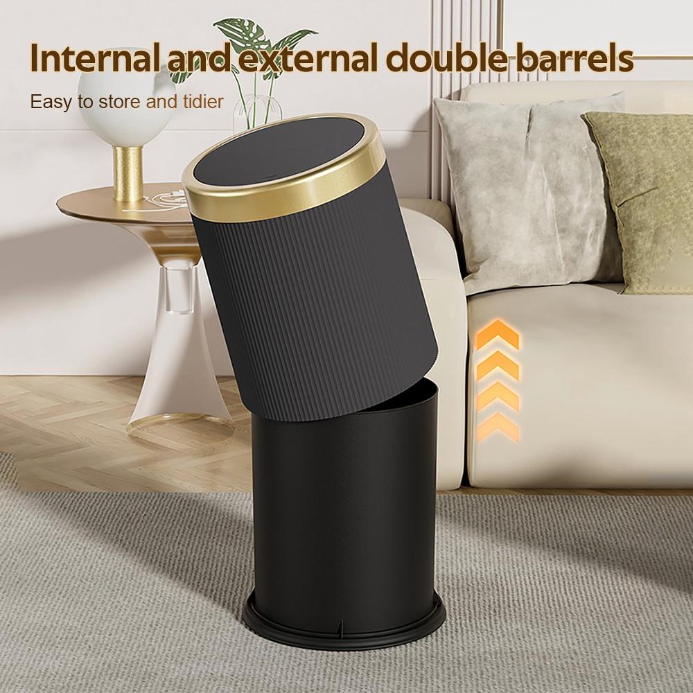 Light Wastbasket Press Trash Can with Lid for Office Living Room Bathroom Round Garbage Can with Removable Inner Bucket