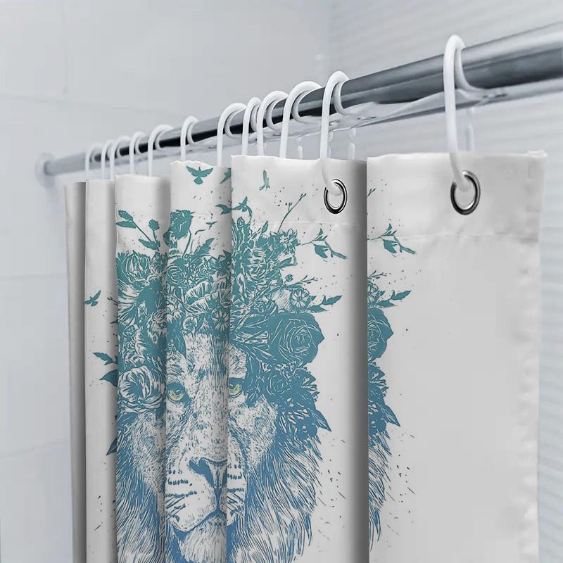 Blue Lion Shower Curtain Artistic Wild Animal Bathroom Decor Modern Abstract Pattern Waterproof Fabric Liner
