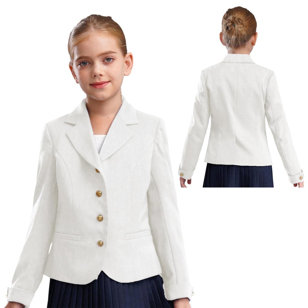 Girls School Uniform Blazer Lapel Long Sleeve Button Down Suit Jacket Front Pockets Formal Wear Academic Clothing