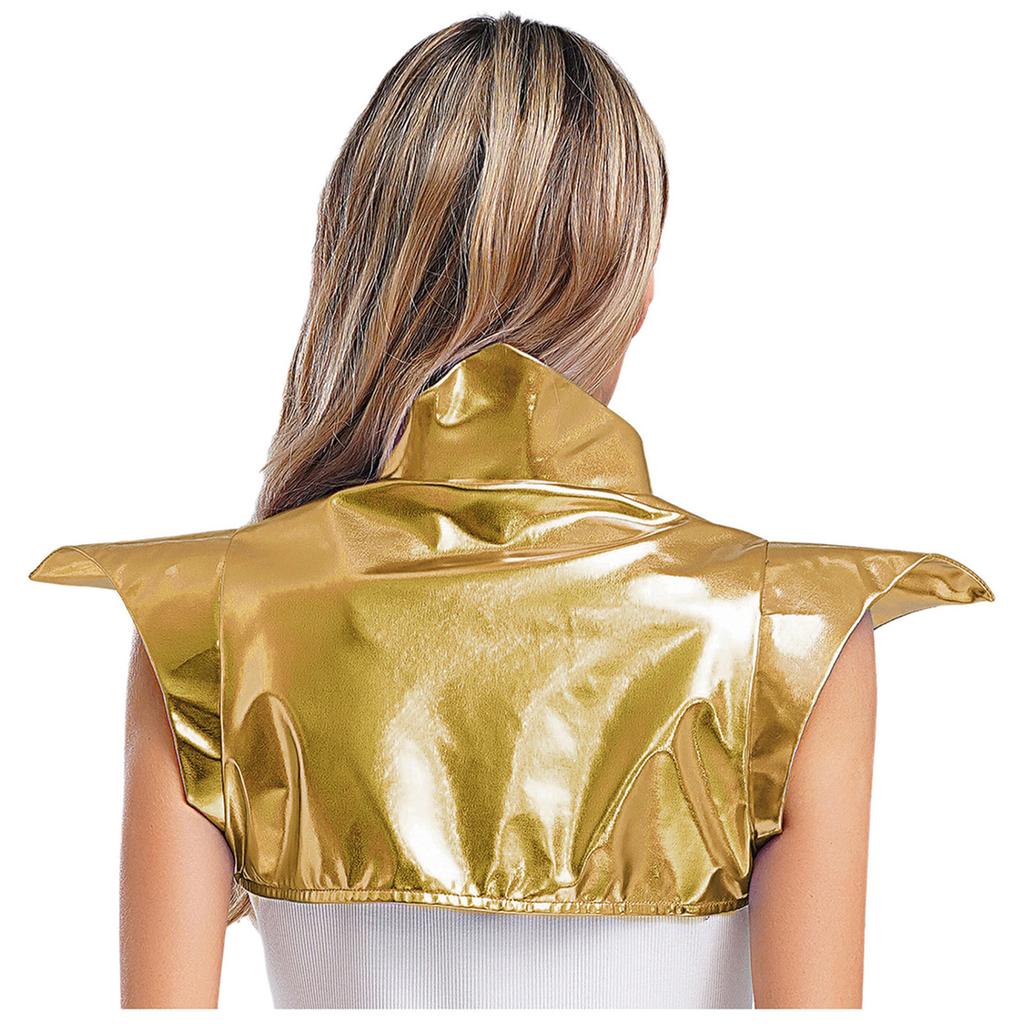 Boléro Armure Gothique Métallique Brillant pour Femmes Pauldrons Steampunk à Col Design Costume de Fête