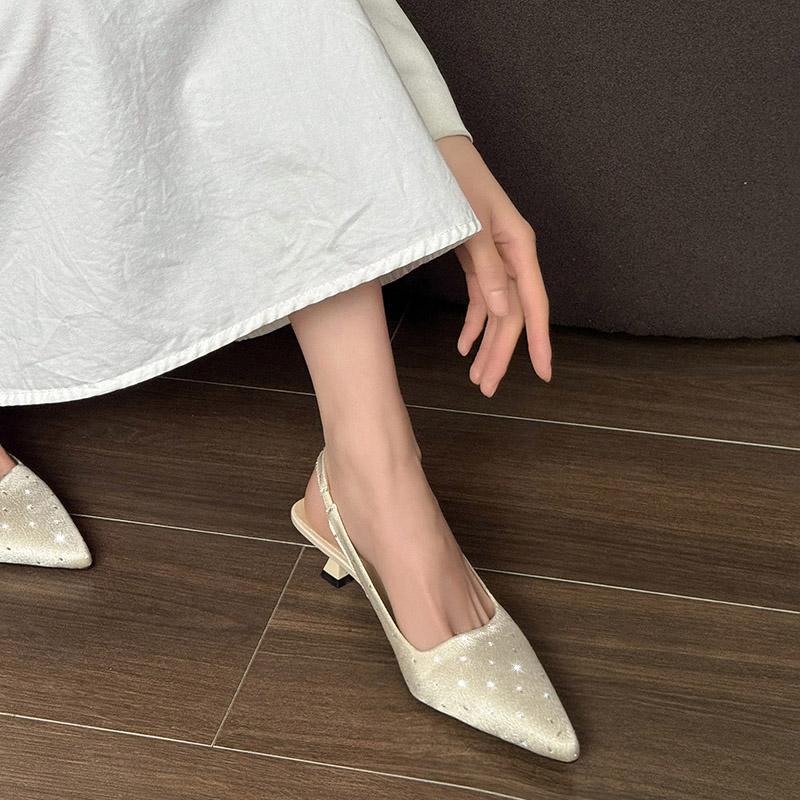 Modne Nowy Styl Sandały na Wysokim Obcasie w Kolorze Niebieskim Soli Morskiej ze Szpicem dla Kobiet Puste Z Tyłu Półgłówkowe Pojedyncze Buty Modne Wszechstronne Buty Codzienne