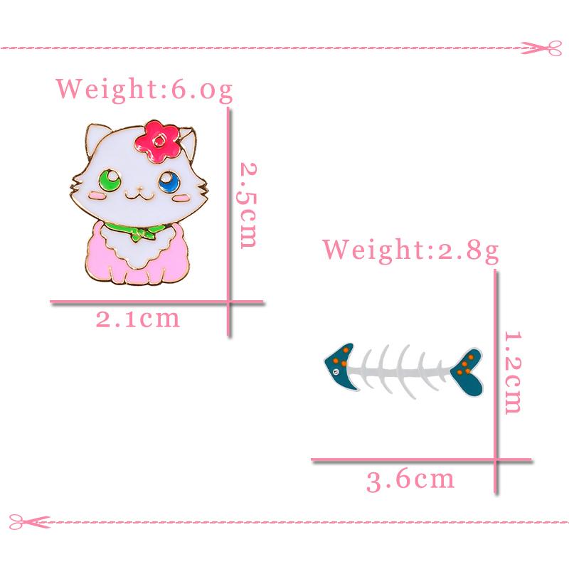 Sweet Cats Fish Bone Brooch Cute Kitten Enamel Pins Bag Lapel Pin Cartoon Animal Custom Badge Jewelry Gifts for Kids Girl Friend