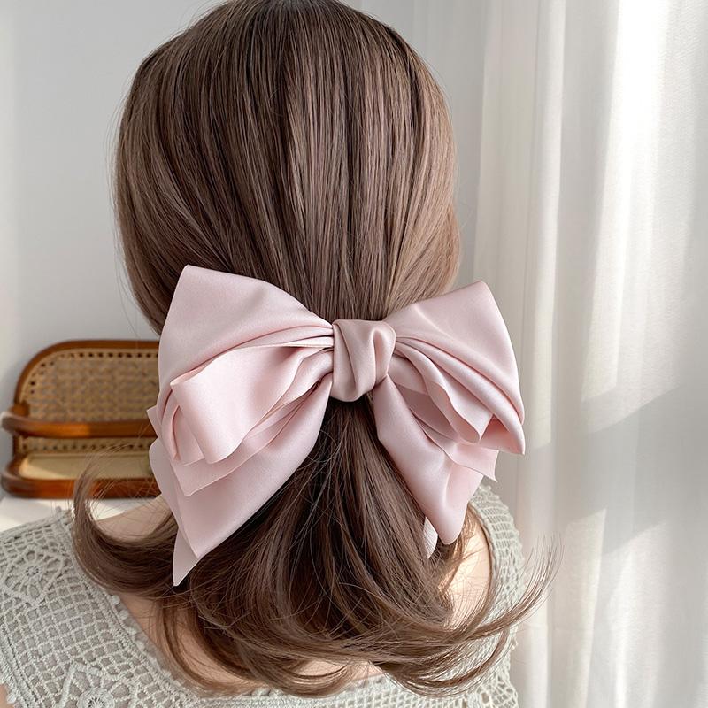 

Latest Fashion Barrette For Women Girls High Quality Multi-Layer Big Hair Clip Hairpin Bow Knot Satin Solid Color Accessories Popular