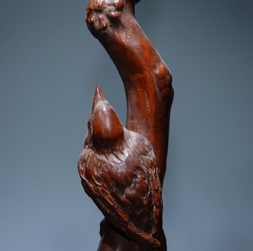 Chinese Antique Vintage Boxwood Wood Carving Wooden Statue Bird Pen Holder Decor