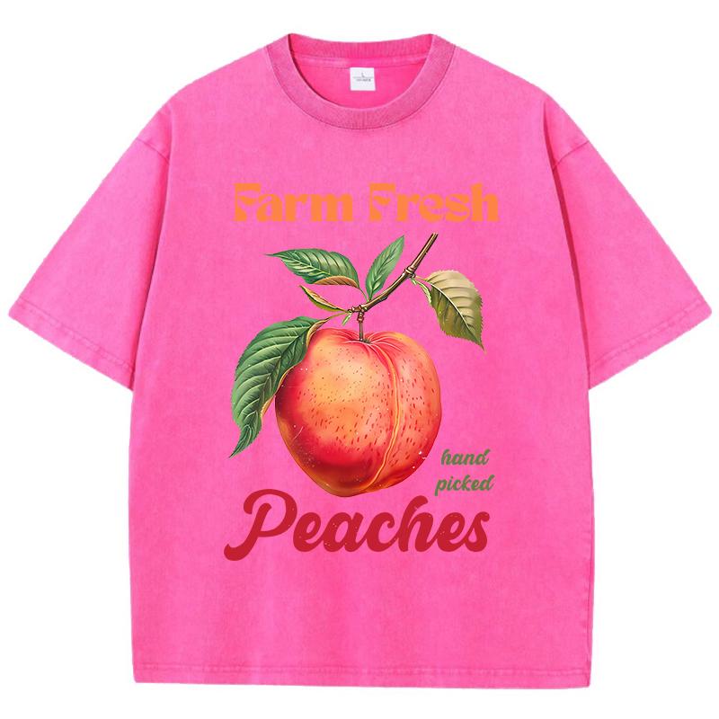 Farm Fresh Hand Picked Peaches Prints Washed TShirts Women Cotton T Shirts Comfortable Distressed ONeck Tops Summer Clothes