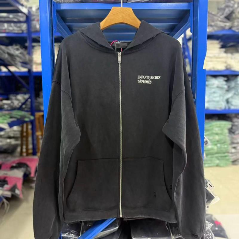 Classic Washed Vintage Zip-Up Hoodie Men Women - Oversized Cotton Sweatshirt With Embroidered