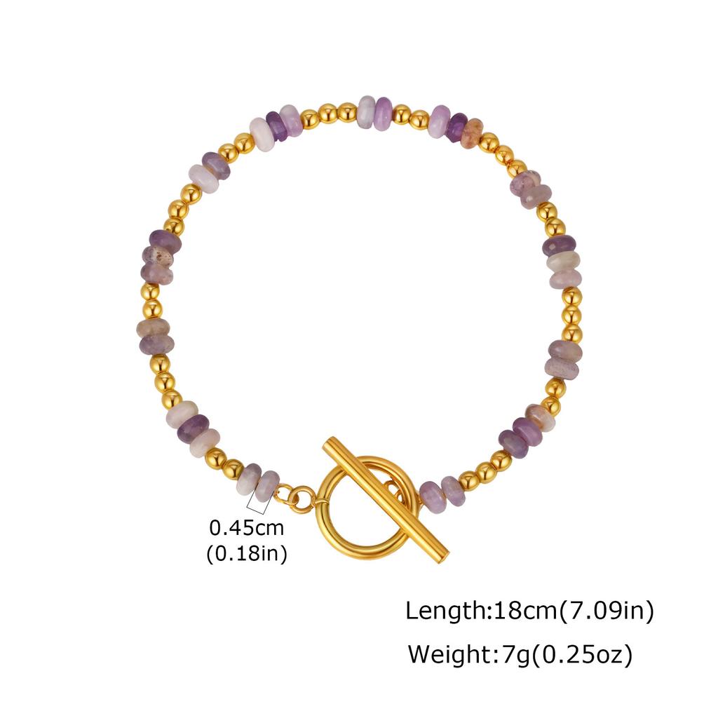 Niche Design Fashionable Color Natural Stone Beaded Stainless Steel Rice Bead Ot Buckle Bracelet Female Br-3051